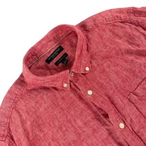 Banana Republic Shirt Mens XL‎ Red Linen Short Sleeve Button Down Camden Fit
